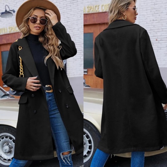 Double breasted pea coat long trench white - Picture 4 of 4